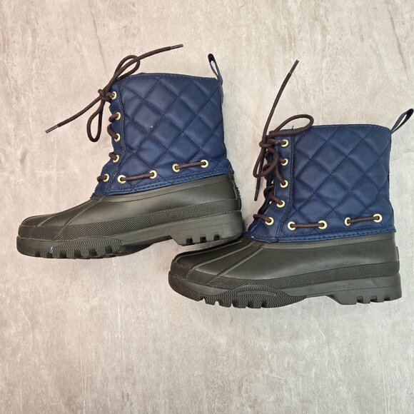 Sperry Outdoor Rain Boot 6 Navy Blue Brown Quilted Gorpcore Rubber Winter Bootie - Picture 5 of 10